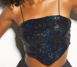 Rue 21 Black Sequined Handkerchief Cropped Top (M) thumbnail 1