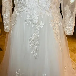 Lace Tulle Wedding Dress Women's 18W White Long Sleeve A-Line Gown Bridal EUC thumbnail 4