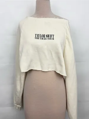 Taylor Swift The Eras Tour Cream Cropped off shoulder Sweatshirt Women Med thumbnail 1