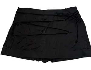 Zara Black Wrap Front Strappy Tie Skort Shorts Women Size Medium Zip | 0158 thumbnail 1