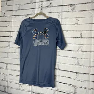 Under Armour Youth XL Navy Performance Logo Athletic Loose Fit Gym Training Tee thumbnail 8