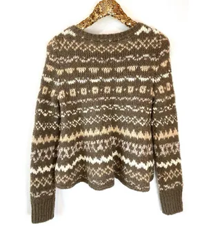 Free People Fair Isle Wool Blend Sweater Brown Cream Pattern Size Small thumbnail 3