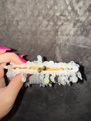Vintage Iridescent White Sequin and Seed Bead Evening Clutch Bag with Gold Tone thumbnail 5