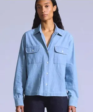 New Levi's Women's L Blue Tab Coral Shirt Chambray Medium Wash Large Japanese thumbnail 1