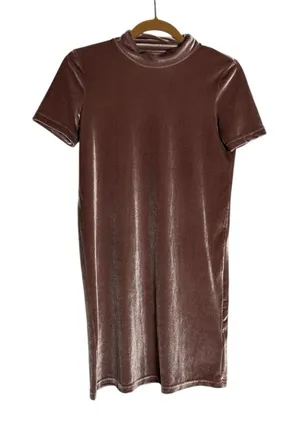 NWT‎ Madewell Pink Mock Neck Velvet Short Sleeve Shift Mini Dress Size XXS thumbnail 1