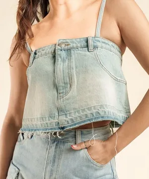 Zara Trf‎ Skirt Style Denim Crop Top thumbnail 1