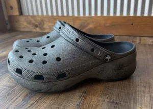 Crocs Womens Classic Platform Sparkly Grey Synthetic Clogs Size 10 thumbnail 1