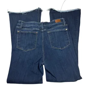 Judy Blue Flare Jeans Women's 11/30 30x30 Dark Wash Raw Hem Stretch EUC thumbnail 2