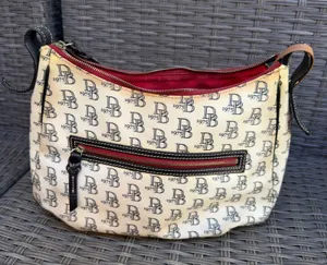 Vintage Dooney & Bourke 1975 Monogram Coated Canvas Hobo Shoulder Bag thumbnail 1