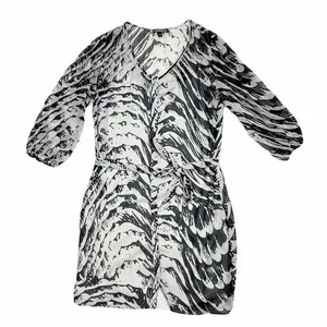 Express Grey Black Zebra Print 3/4 Sleeve Button Down‎ Shift Dress Size Small thumbnail 1