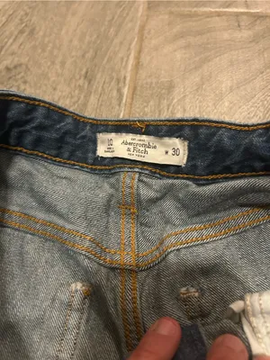Abercrombie & Fitch Blue Distressed Denim Shorts w/ Red Side Stripe -size 10 W30 thumbnail 5