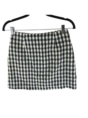 Storets Gingham Linen Mini Wrap Skirt With Button Detail Black & White S thumbnail 2