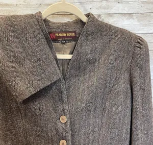 Vintage Peabody House Womens 13/14 Blazer Herringbone Brown Wool‎ Blend Lined thumbnail 1