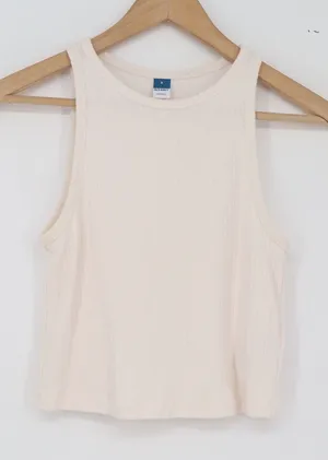 Old Navy Tank Top Womens S Ribbed Racerback Cream High Neck Cropped Excellent thumbnail 1