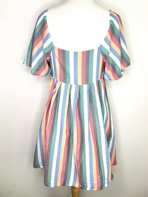 Madewell Dress Square-Neck Mini Festival Stripe Multicolor Flutter Sleeve thumbnail 4