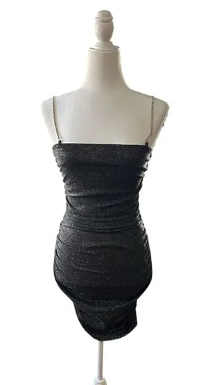 Windsor Black Glitter Sparkle Rhinestone -Strap with ruched detail Mini Dress thumbnail 1