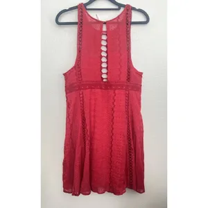 Free People Wherever You Go Red Mini Dress Halter Cutout Boho Festival Flowy 12 thumbnail 5