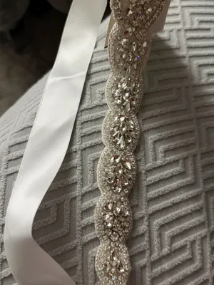 David's Bridal Graduated Scallops Beaded Satin Sash ivory thumbnail 7