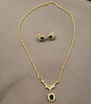 Gold and Jewel Pendant Necklace and Earrings Set thumbnail 1