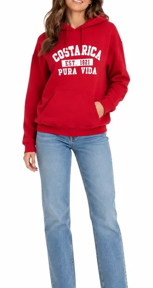 Costa Rica Pura Vida Size Small Red Hooded Sweatshirt thumbnail 1