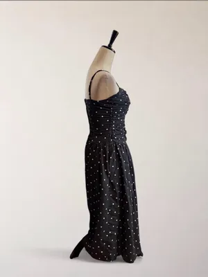 Trixxi Los Angeles Black White Polka Dot Ruched Drop Waist Midi Dress S thumbnail 4