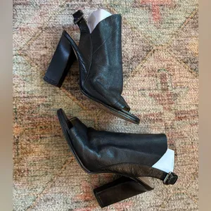 leather peep toe slingback block heels sz 39 thumbnail 1
