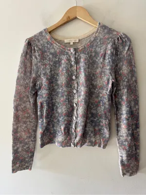 Love Shack Fancy - Simona Cardigan in Serenity Blue Wool‎ Cashmere Blend thumbnail 2