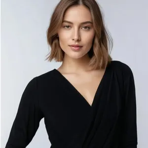 NWT H&M Divided Women's Medium Black Long Sleeve Wrap Top Casual Fall‎ Blouse thumbnail 1