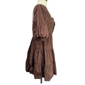 Faithfull the Brand Eryn‎ Mini Dress Brown & White Polka Dot Puff Sleeve Sz 4 thumbnail 3