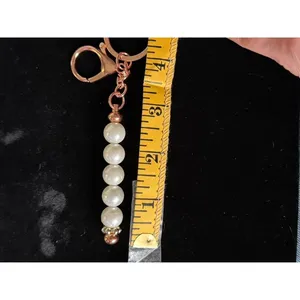 Rose Gold Faux Pearl Beaded Keychain, 3.5" thumbnail 4