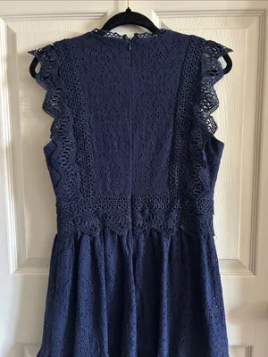 Andree by Unit Navy Cottage Eyelet Mini Dress Med Indie Cotton Blend Boho-Chic thumbnail 7