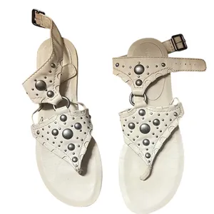 Vera Wang Women's White Studded Leather Thong Sandals Casual Summer thumbnail 1