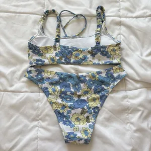 Womens Bikini Set Top Small Bottoms Cheeky Floral Blue Beach‎ Summer Tropical thumbnail 6