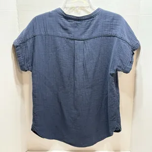 Quince Organic Cotton Gauze Roll Sleeve Shirt Indigo Blue Small Peasant thumbnail 4