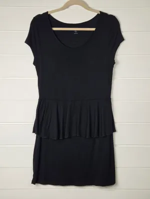 Kensie Black Short Sleeve Peplum Mini Dress Size L thumbnail 2
