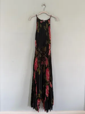 NWT‎ Anthropologie Emeline Black Multi Floral Pleated Boho Midi Dress thumbnail 3