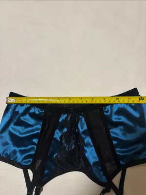 Blue Satin Garter Belt with Black Lace Trim S Coquette Girl Pinup Feminine Rave thumbnail 6