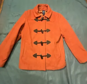 Gap Orange Wool Blend Toggle Pea Coat Jacket Women's Medium thumbnail 2