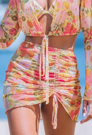 Retro Groovy Floral Bathing Suit Swim Cover Up bottom thumbnail 2