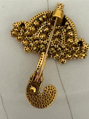 Jeweled Umbrella Parasol Brooch with Multicolor Crystal Flowers EUC thumbnail 2