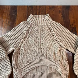 Free People My Only Sunshine Cotton Chunky Knit Mock Neck Sweater Tan Small thumbnail 8