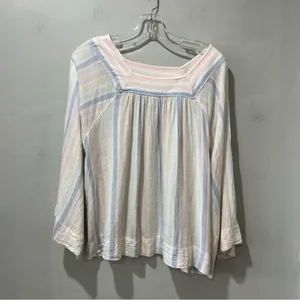 Gap Linen Square-Neck Top Womens Small White 3/4 Sleeve Beachy Flowy Stripe‎ thumbnail 4