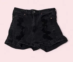 American Eagle Outfitters Black High-Waist Mom Distressed Denim Shorts thumbnail 1