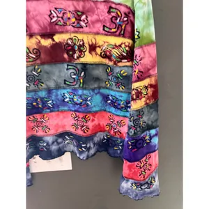 Nepal Cotton Patchwork Tie Dye‎ Long Sleeve Top Om Symbols Boho Hippie Womens L thumbnail 3
