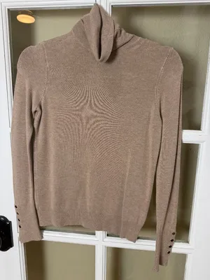 Zara Camel Brown Tan Turtleneck Sweater with Gold Button Detail Size Small thumbnail 2