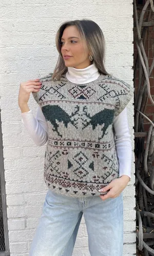 Ralph Lauren vintage 90s moose sweater vest 100% wool sz m thumbnail 1