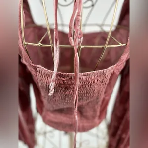 Altar'd State Velvet Burnout Smocked Crop Top Size Small Pink thumbnail 8