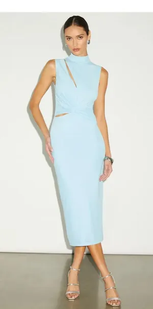 Lulu’s Light Blue Mesh Cutout Knotted Midi Dress thumbnail 2