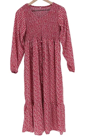 Unbranded Red Floral Smocked Tiered Midi Dress Long Sleeve Medium Boho thumbnail 1