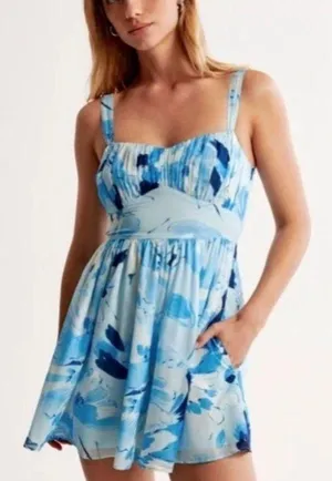 Abercrombie & Fitch Blue floral print mini dress with adjustable straps thumbnail 1